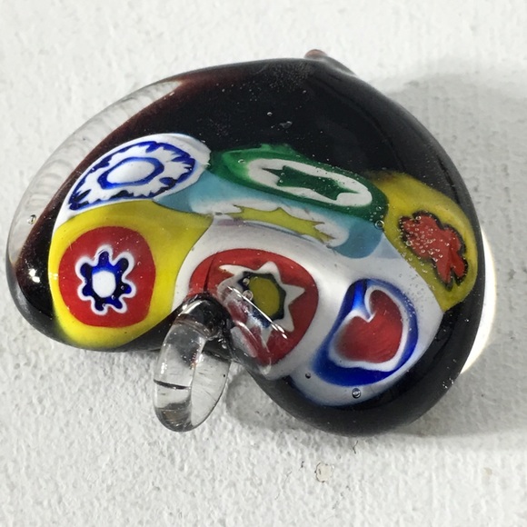 Vintage Murano Glass Black Back Heart Pendant - Picture 4 of 8